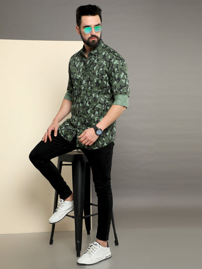 Onfire Brazil Camaflouge Lycra Print Green Shirt - A2103A