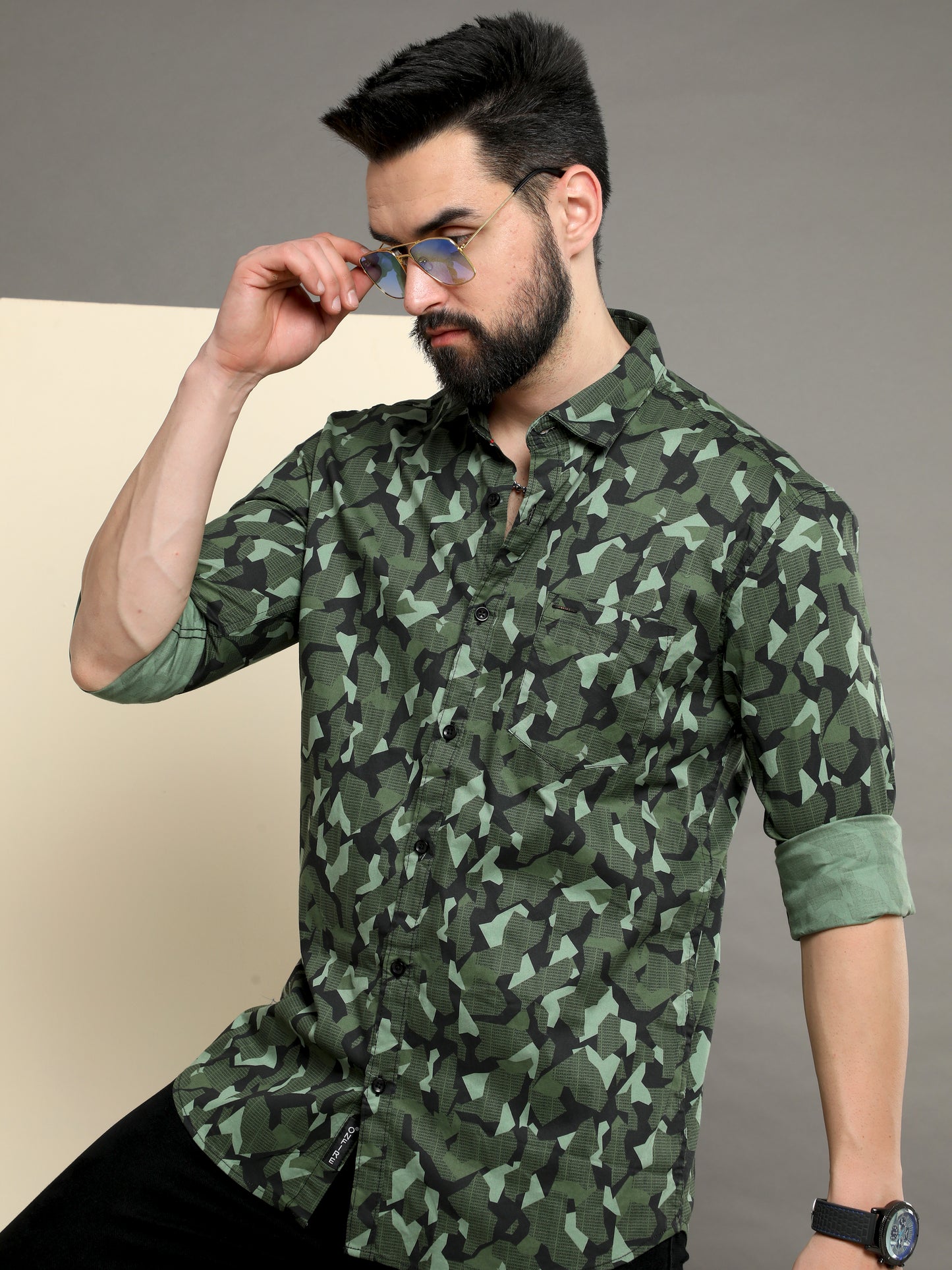 Onfire Brazil Camaflouge Lycra Print Green Shirt - A2103A