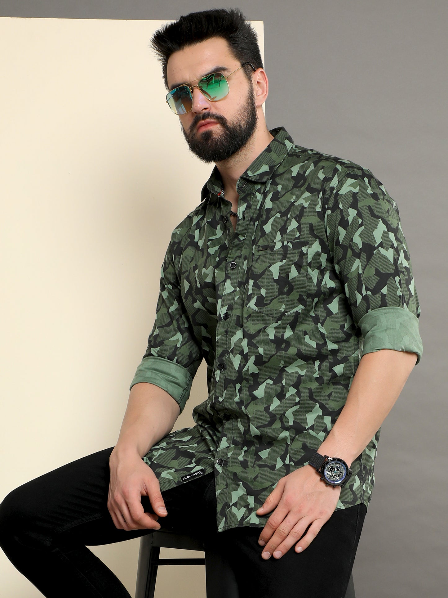 Onfire Brazil Camaflouge Lycra Print Green Shirt - A2103A