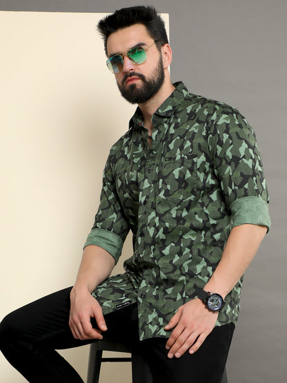 Onfire Brazil Camaflouge Lycra Print Green Shirt - A2103A