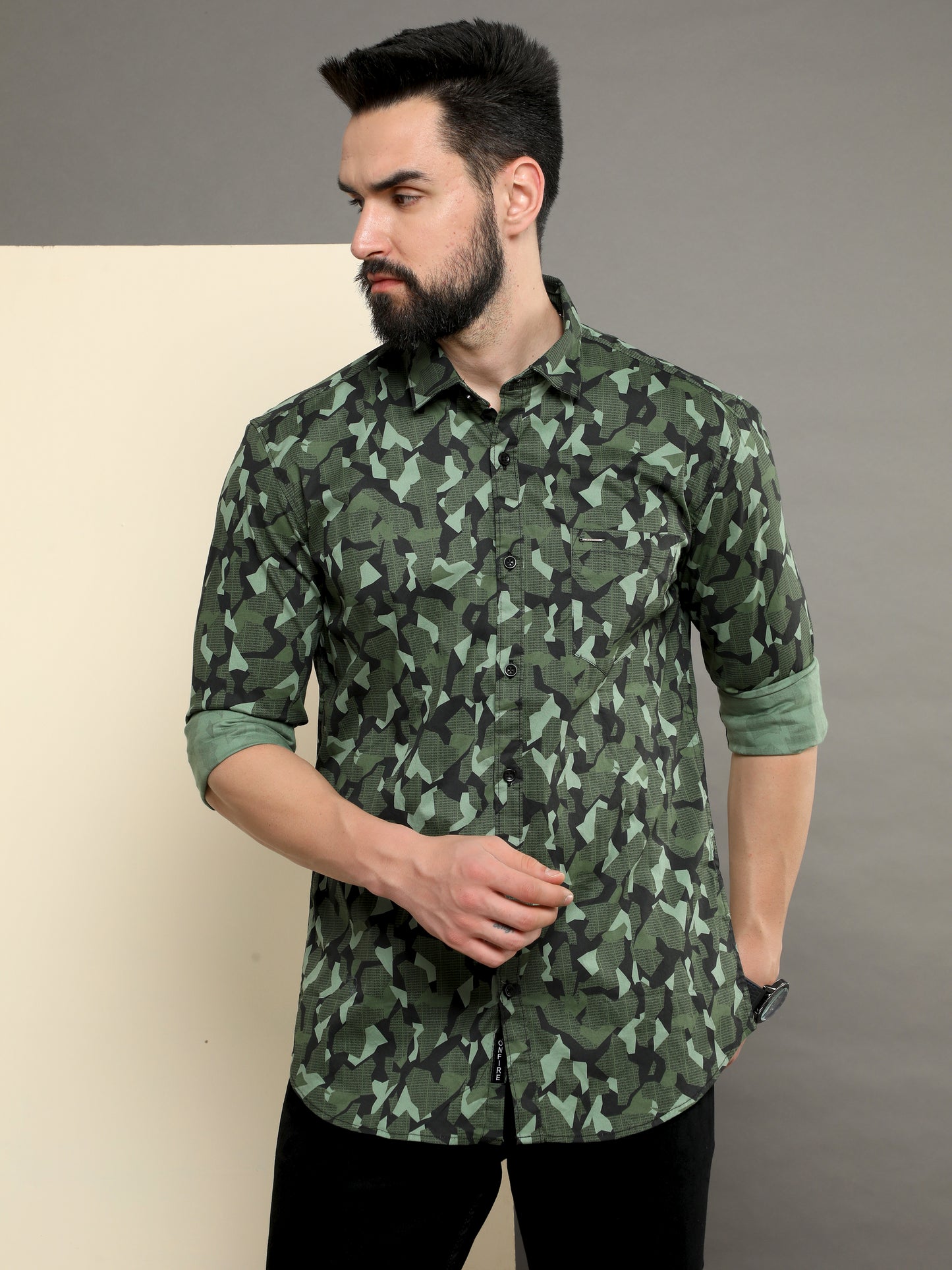Onfire Brazil Camaflouge Lycra Print Green Shirt - A2103A