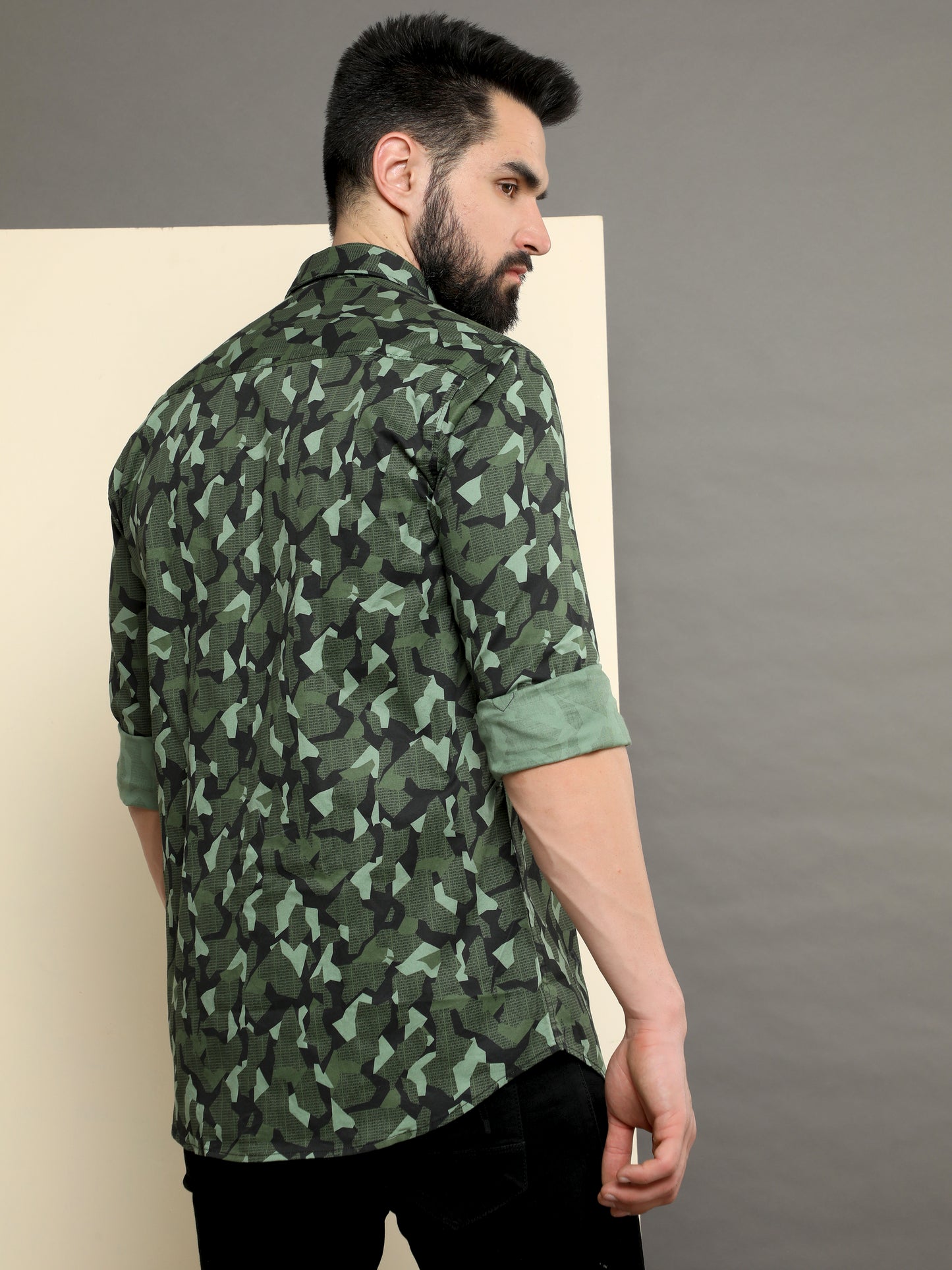 Onfire Brazil Camaflouge Lycra Print Green Shirt - A2103A