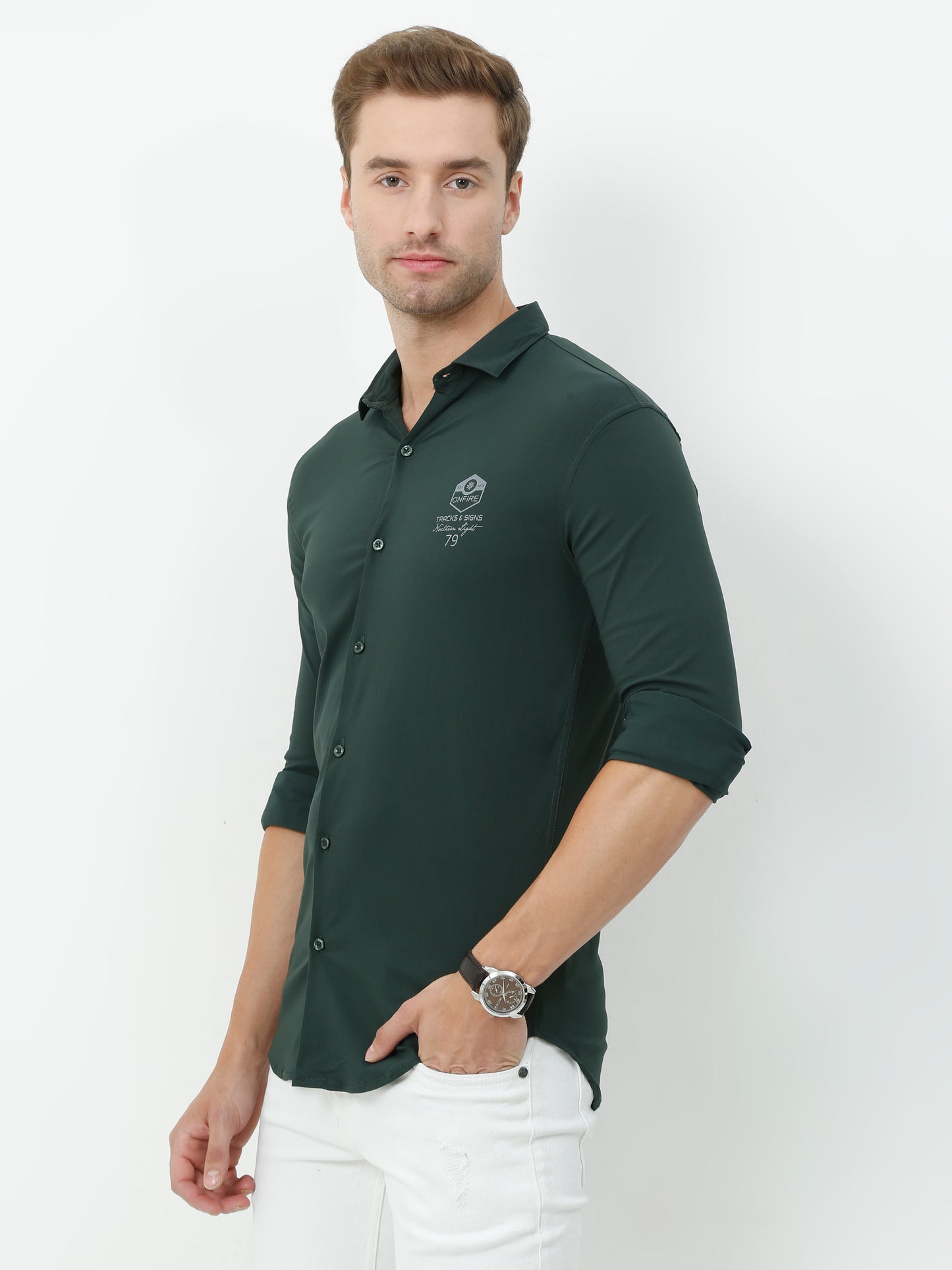 Onfire Designer Olive Green Shirt