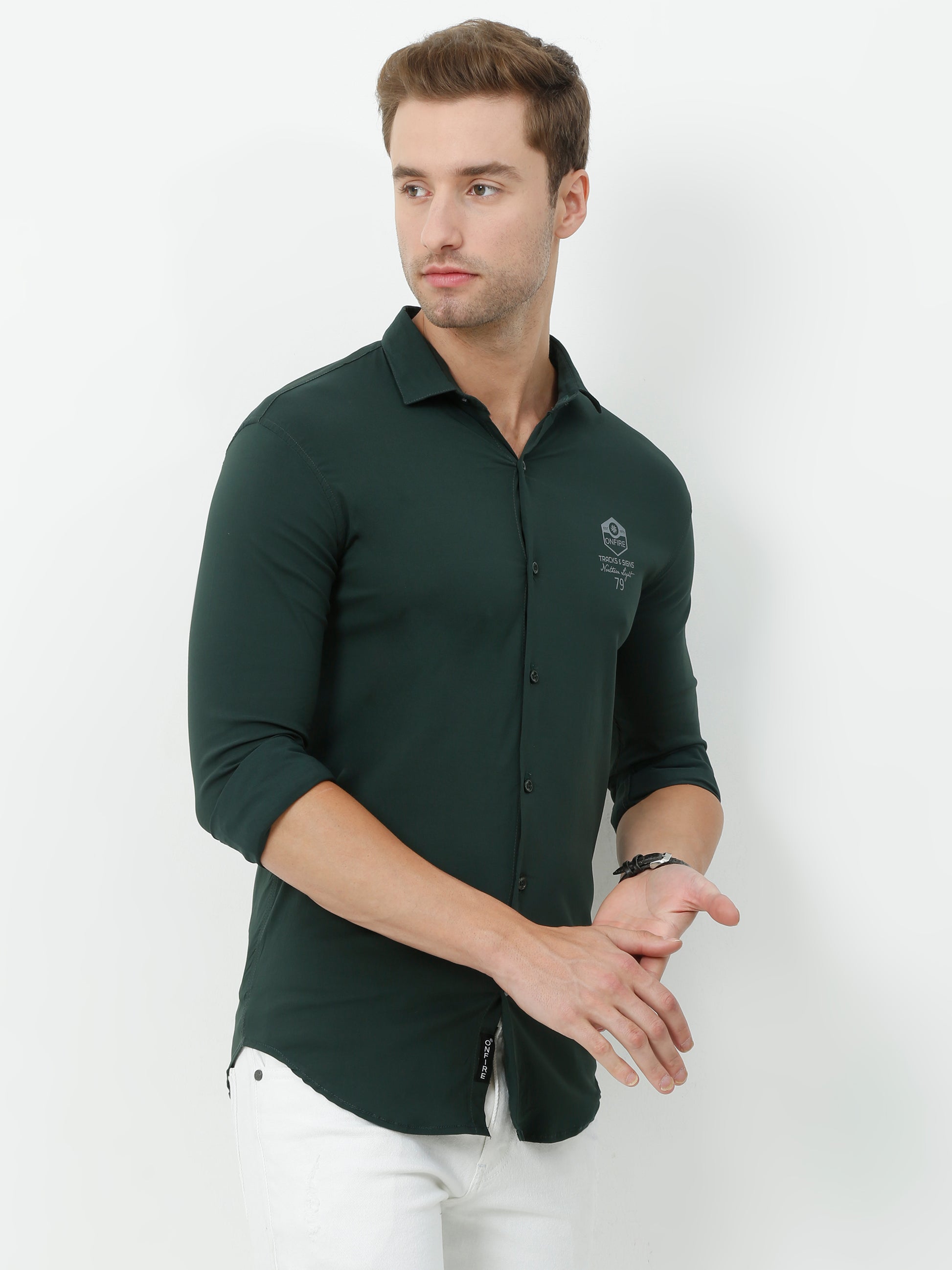 Onfire Designer Olive Green Shirt