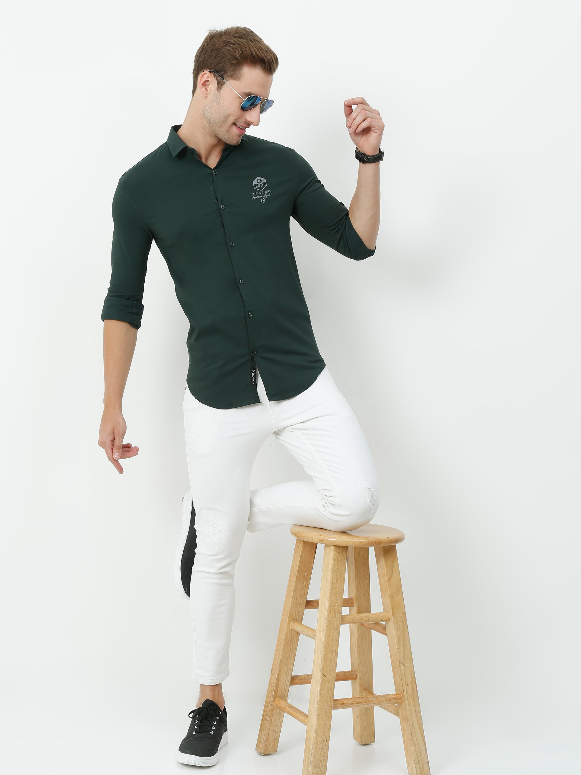 Onfire Designer Olive Green Shirt