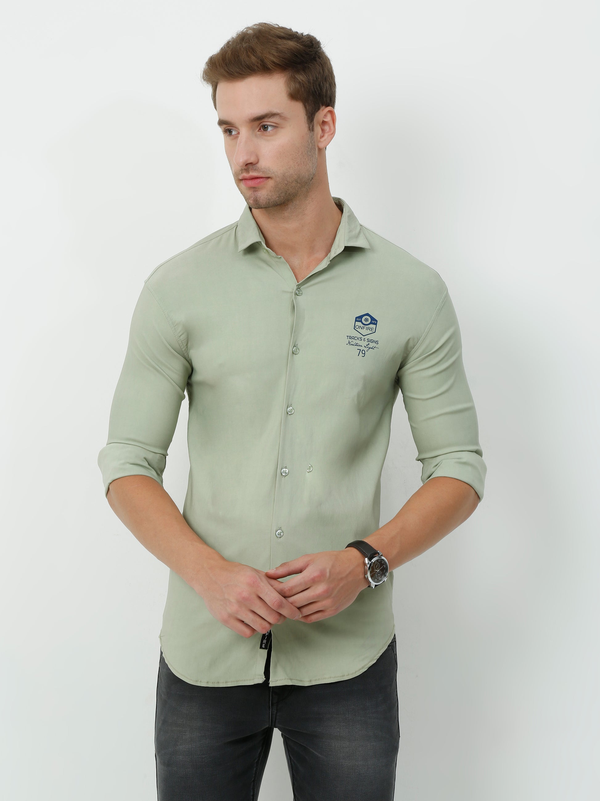 Plain Shirt Pista Green Color Shirt Pista Green Luxury Bamboo